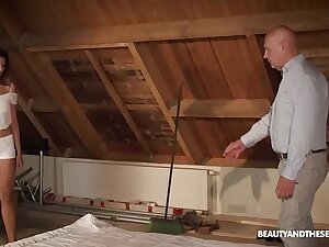 Babe Swings on Lucky Senior's Cock